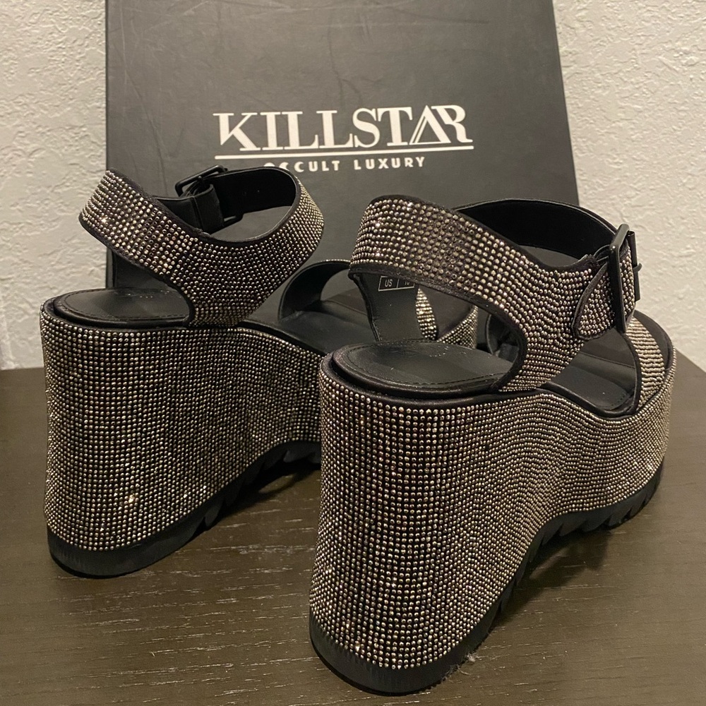 Killstar 🖤 Black Sparkle ✨ Night Queen 👩🏼🎤Platform Sandals 👡 ✨ - Picture 6 of 10